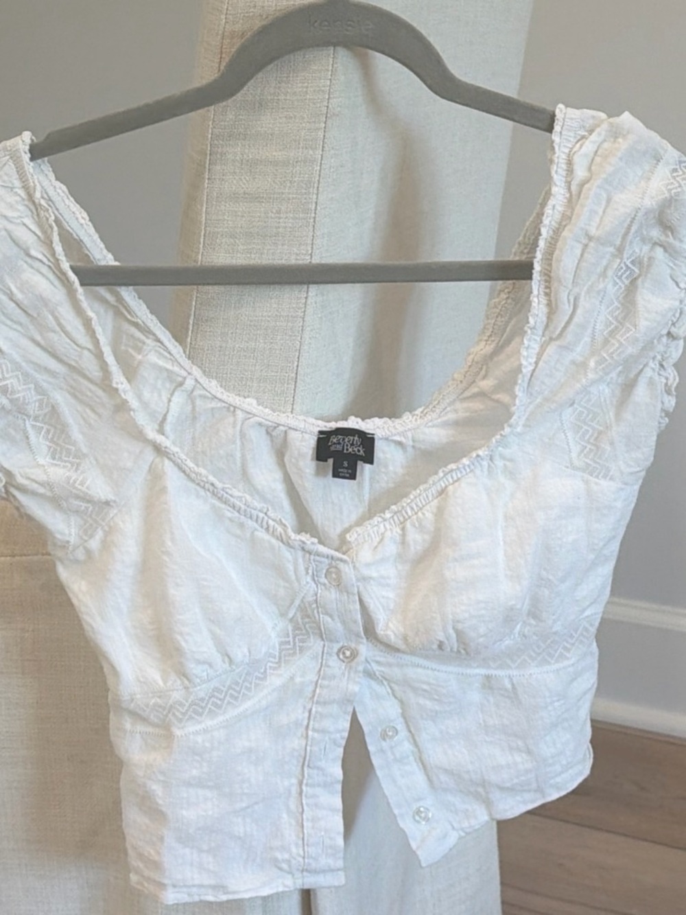 Elevated White Button-Front Peasant Blouse by Aventura
